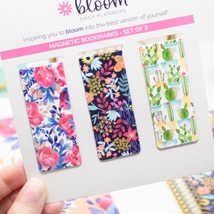 Magnetic Bookmarks - Set of 3 Bookmarks Page Markers - Three Per Pack - Full Color Printing, Botanical Set by bloom daily planners