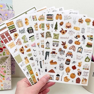 Fall Expansion Sticker Pack | 8 Pages with 411 Hand-Drawn Autumn Planner Stickers | Cozy Seasonal Designs, Puns & Matte Write-On Sheet