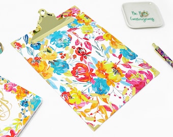 Clipboard, Happy Blooms, 9" wide x 12.5" tall 2.5mm Chipboard Full Color with Gold Butterfly Clip - Pretty Floral - bloom daily planners