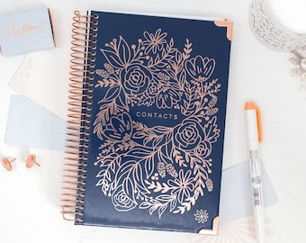 Contact Book, Navy Embroidery