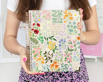 2024-25 Hard Cover Vision Planner, 7” x 9”, Beige Garden Party - Academic Year July 2024 - July 2025 by bloom daily planners