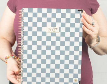 2027 Calendar Year Hard Cover Planner, 8.5" x 11" | Large Weekly and Daily Planner | Teal Checkered