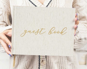 Guest Book, Linen with Gold Foil Stamping - Wedding, Shower, Rental Home, Funeral Guest Book - 7" x 9" Blank Lined Pages by bloom