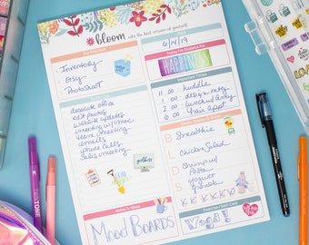 Planning Pad, 8.5" x 11", Daily Planning System, Floral Dots