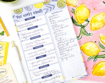 Lemon Meal Planning Pad: Magnetic Fridge Notepad with Shopping List