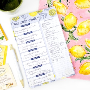 Planning Pad, 6" x 9", Meal Planning Pad with Magnets, Blue Lemons