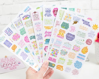Inspirational Quote Sticker Pack | 8 Pages with 229 Uplifting, Motivational and Fun Hand-Lettered Stickers for Planners, Scrapbooks & Gifts