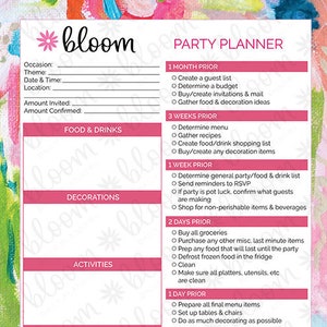 Party Planner and Party Planning Checklist Printable PDF 8.5 x 11 Instant Download image 1