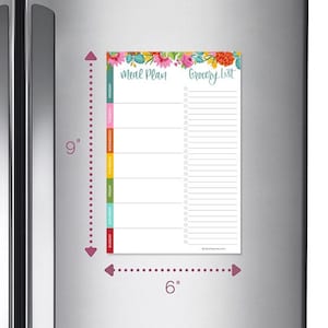 Planning Pad, 6&quot; x 9&quot;, Meal Planning Pad with Magnets, Pink Floral