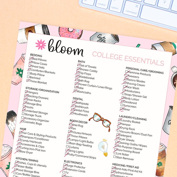 College Essentials Packing List- Printable PDF- 8.5x11" Instant Download