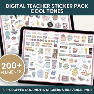 Digital Teacher Stickers, Digital Planner Stickers, Goodnotes Stickers, Unique Stickers, Teacher Stickers, COOL TONES