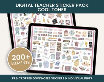 Digital Teacher Stickers, Digital Planner Stickers, Goodnotes Stickers, Unique Stickers, Teacher Stickers, COOL TONES