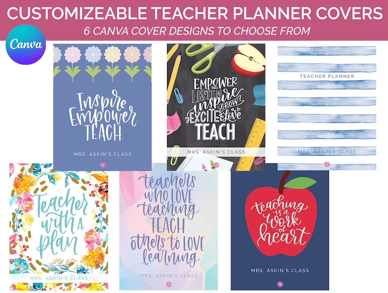 Customizable Teacher Planner Covers Canva Template Etsy