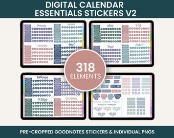 Digital Stickers, Digital Planner Stickers, Goodnotes Stickers, Unique Stickers, CALENDAR ESSENTIALS PACK V2