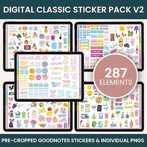 Digital Stickers, CLASSIC STICKERS PACK V2, Pre-cropped Goodnotes stickers & pngs