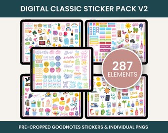 Digital Stickers, CLASSIC STICKERS PACK V2, Pre-cropped Goodnotes stickers & pngs