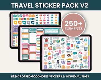 TRAVEL STICKER PACK V2, Digital Stickers, Digital Planner Stickers, Goodnotes Stickers, Unique Stickers, Travel Stickers