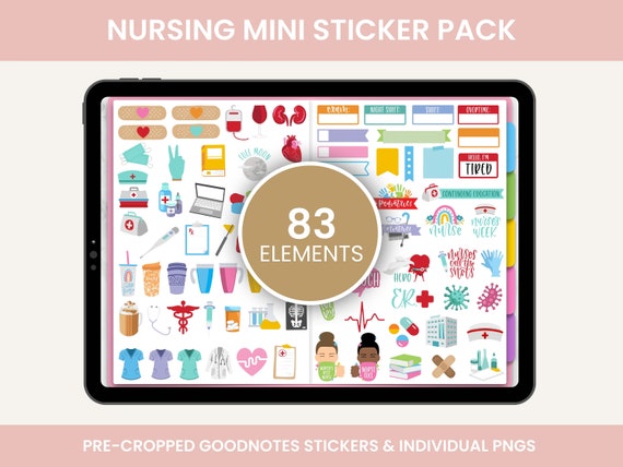 Digital Stickers, Digital Planner Stickers, Goodnotes Stickers, Unique Stickers, Nurse Stickers, NURSING STICKERS PACK