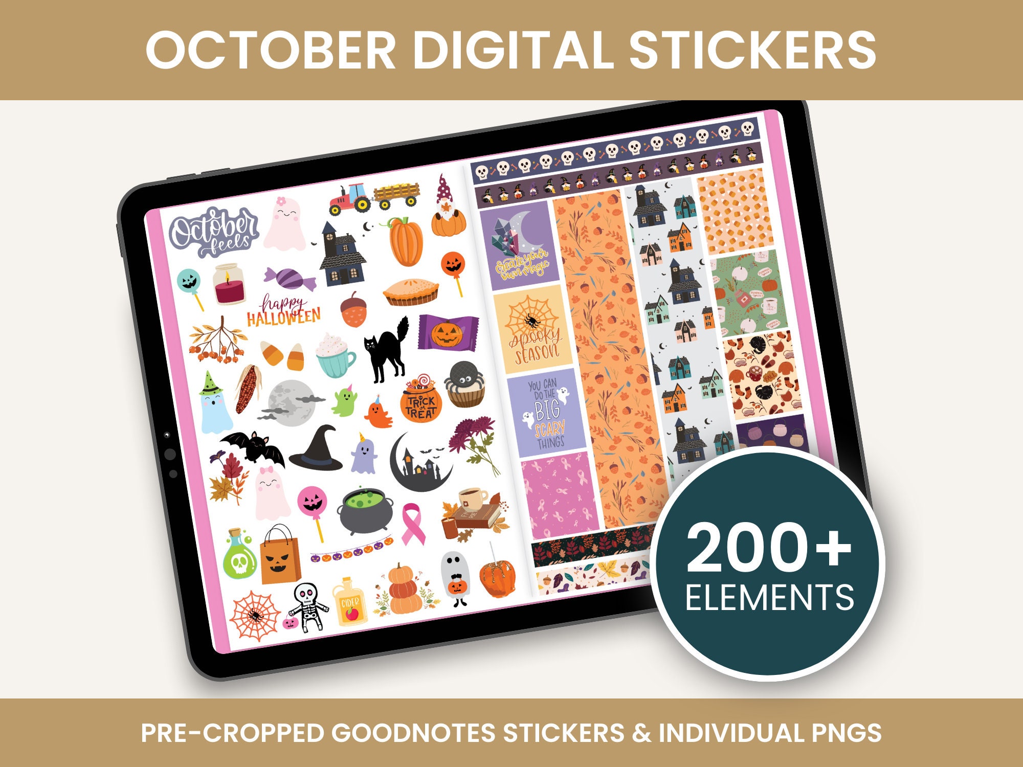 Stickers oktober, digitale stickers, Goodnotes-stickers, png-stickers, herfststickers, stickerkit oktober, digitale plannerstickers