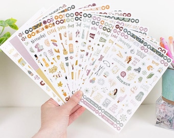 Planer-Sticker-Sparpackung, Monatsfeiern, Sanfte, kühle Farbtöne