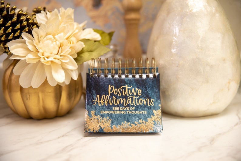 Inspirational Quote Perpetual Desk Easel and Calendar, 365 POSITIVE AFFIRMATIONS 5.5x5.5 by bloom daily planners image 1