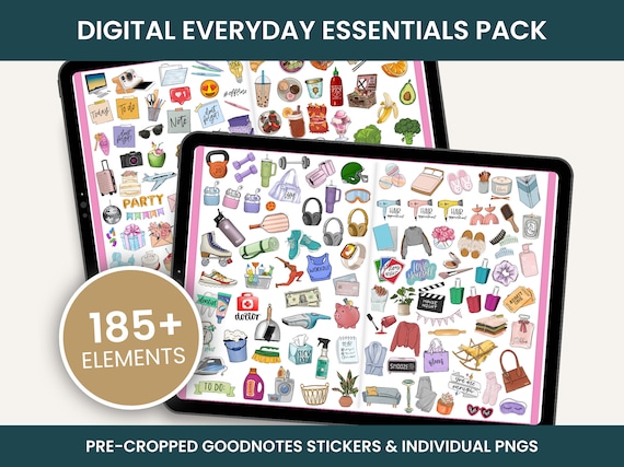 Everyday Essentials Sticker Pack, Hand Drawn Digital Stickers, Digital Planner Stickers, Goodnotes Stickers, Unique Stickers
