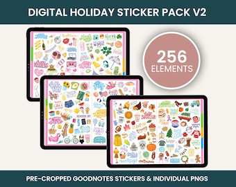 デジタル ステッカー、デジタル プランナー ステッカー、Goodnotes ステッカー、ユニーク ステッカー、ホリデー ステッカー、HOLIDAY PACK V2