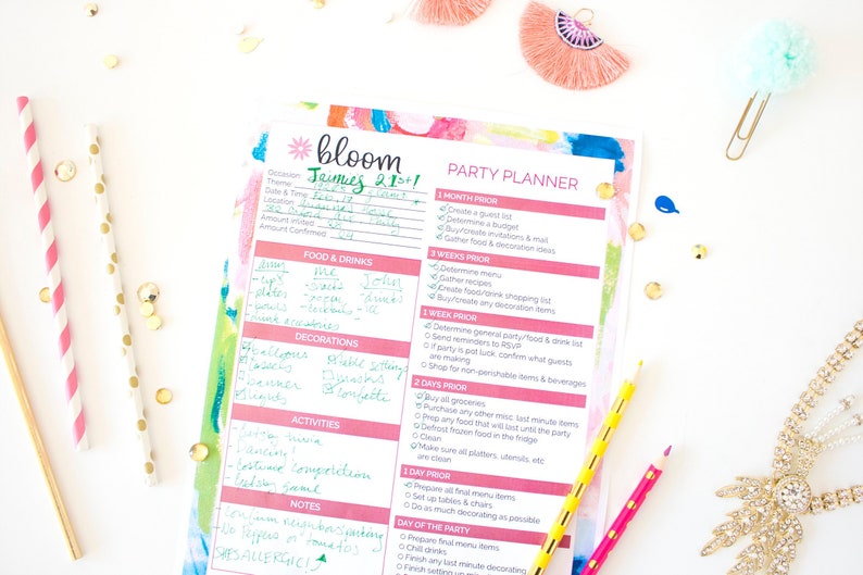 Party Planner and Party Planning Checklist Printable PDF 8.5 x 11 Instant Download image 2