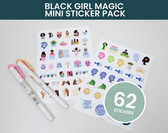 Black Girl Magic Mini Sticker Pack, African American Woman Stickers, Black Girl Planner, Planner Stickers, Sticker Sheet, Journaling Sticker