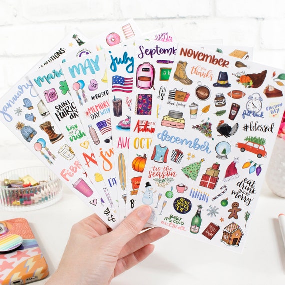 Vintage Holiday Planner Stickers – Hand Drawn Seasonal Sticker Pack – 6 Sheets / 310 Stickers – Scrapbook & Journal Stickers bloom planners