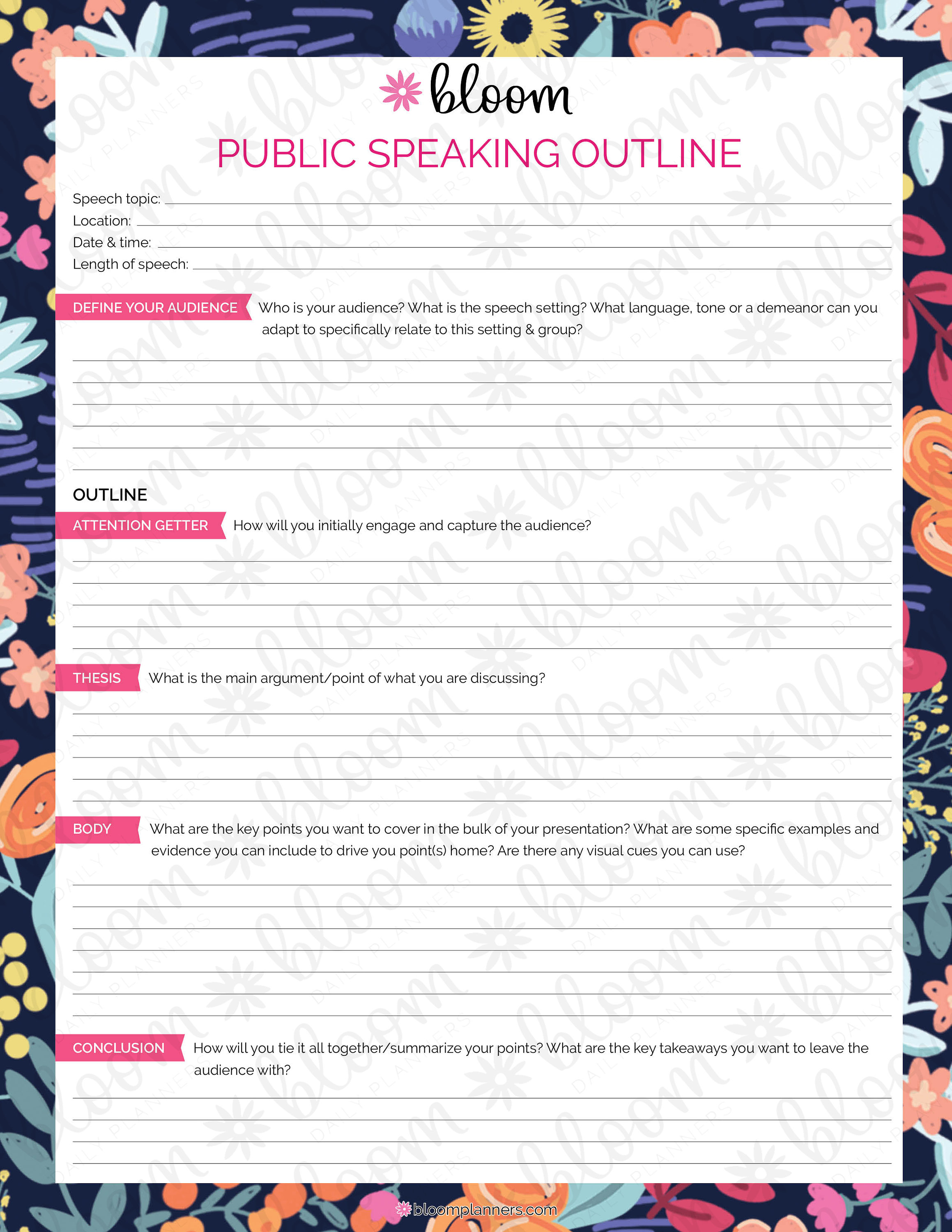 Printable Public Speaking Outline 2 Sided Speech Outline Etsy Australia