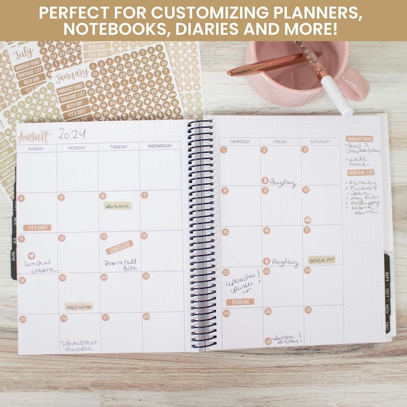 Planner Sticker Pack, Calendar Essentials Dates Dots and Banners for ...