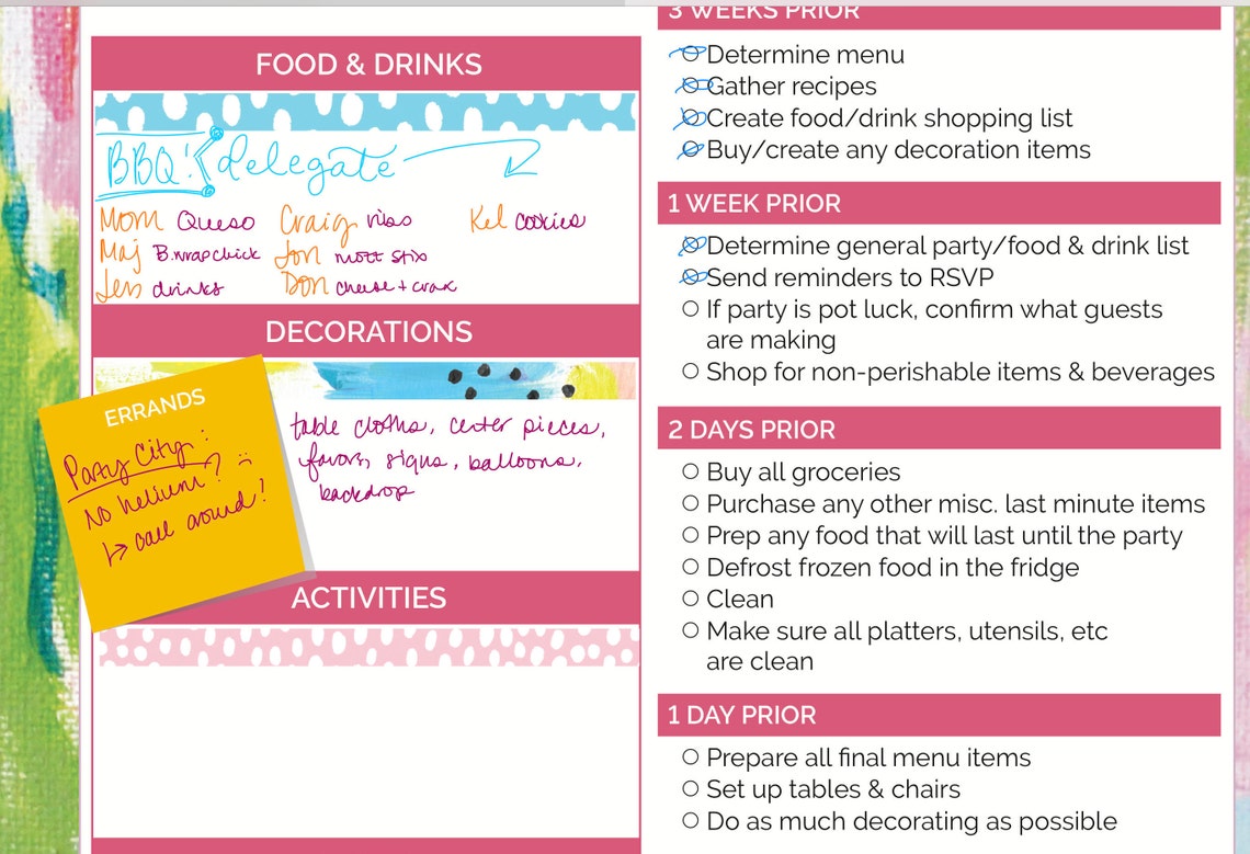 Party Planner and Party Planning Checklist - Printable PDF - 8.5" X 11 ...