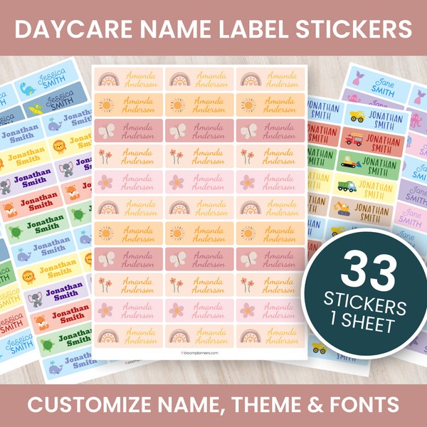 Daycare Name Labels - Personalized Name Labels for Daycare - School Supply Labels - Baby Bottle Labels - Pick Your Theme