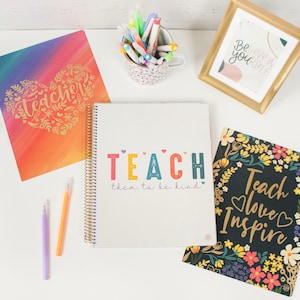 Leraarplanner & lesplanner, vet + helder academisch jaar 12 maanden augustus tot juli, ongedateerd 9 "x 11" verwisselbare cover, leraar cadeau