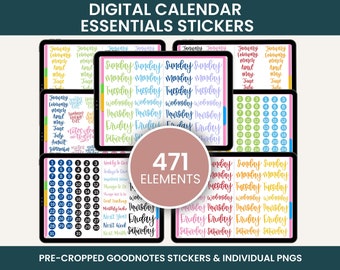 Digitale Aufkleber, digitale Planner Aufkleber, Goodnotes Aufkleber, einzigartige Aufkleber, KALENDER ESSENTIALS PACK