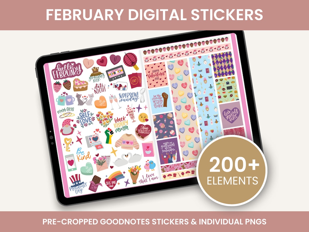 February Stickers, Digital Stickers, Goodnotes Stickers, PNG Stickers ...