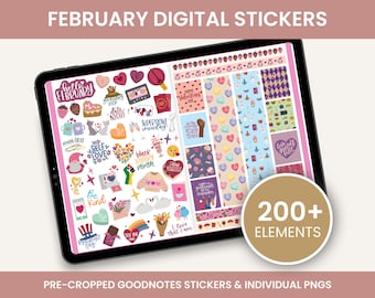 February Stickers, Digital Stickers, Goodnotes Stickers, PNG Stickers, Winter Stickers, February Sticker Kit, Digital Planner Stickers