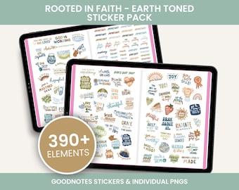Rooted in Faith Earth Toned Digital Stickers, Christian Stickers, Goodnotes Stickers, Faith Based Stickers, Digital Planner Stickers