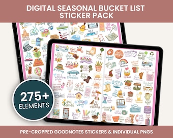Seasonal Bucket List Digital Sticker Pack, Planner Stickers, Journaling Stickers, To-Do's, Goodnotes Stickers, PNG Clipart Stickers