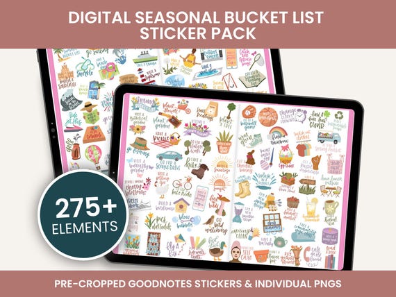 Seasonal Bucket List Digital Sticker Pack, Planner Stickers, Journaling Stickers, To-Do's, Goodnotes Stickers, PNG Clipart Stickers