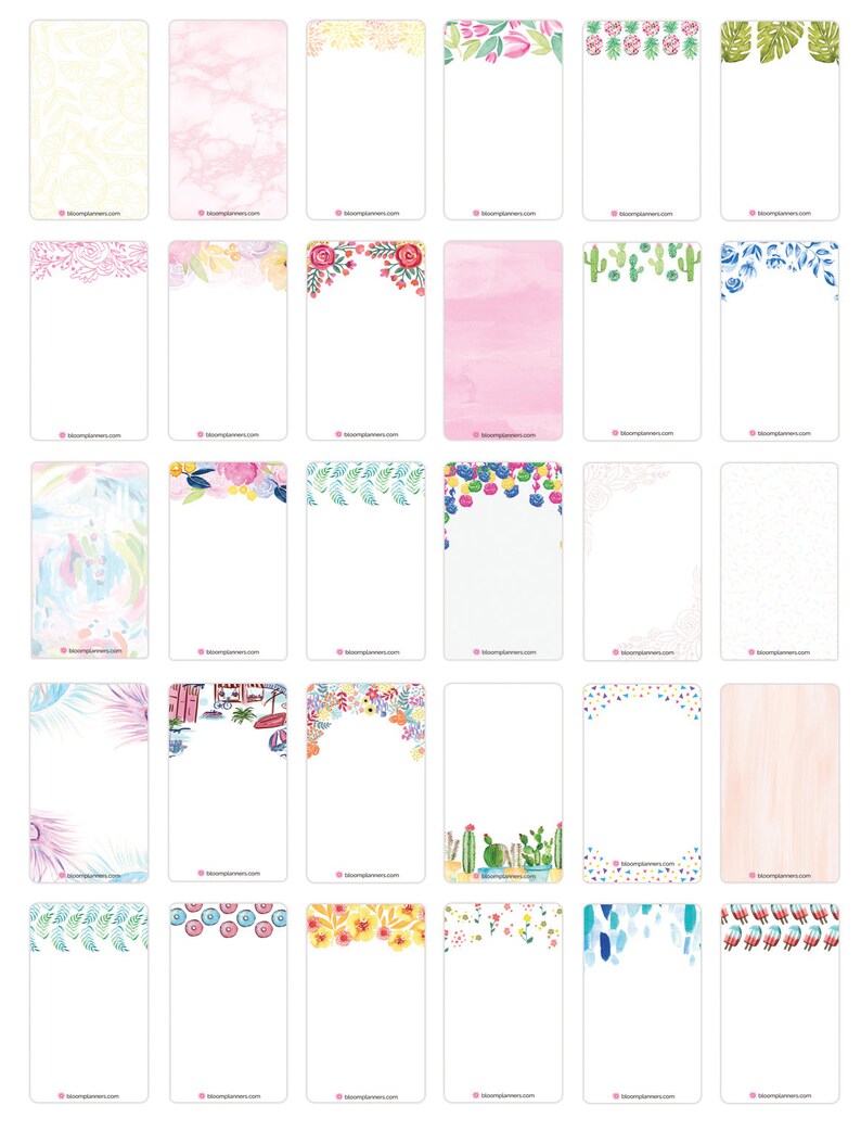 May include: Set of 20 printable digital planner stickers featuring various watercolor designs. The stickers include floral, cactus, tropical, and geometric patterns. The stickers are perfect for adding a touch of personality to your planner.