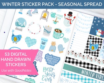 53 Unique Digital Planner Stickers for Goodnotes - WINTER STICKER SPREAD - for iPad by bloom daily planners
