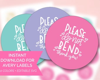 10 Digital Printable Do Not Bend 2" Avery Compatible Round Sticker Labels - INSTANT DOWNLOAD - Editable Colors - by bloom daily planners