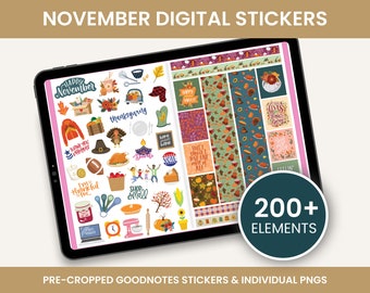 November Stickers, Digital Stickers, Goodnotes Stickers, PNG Stickers, Fall Stickers, November Sticker Kit, Digital Planner Stickers