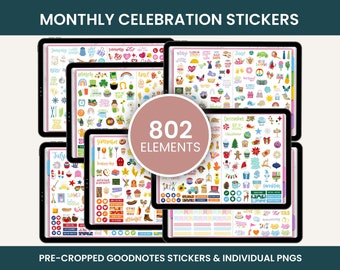Monthly Celebration Digital Stickers – Holiday Planner Stickers for Goodnotes & iPad – PNG Clipart Files by bloom planners - 802 Hand Drawn