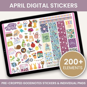 April Digital Stickers: Spring & Easter Planner Kit (Goodnotes, PNG)