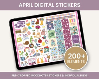 April Digital Stickers: Spring & Easter Planner Kit (Goodnotes, PNG)