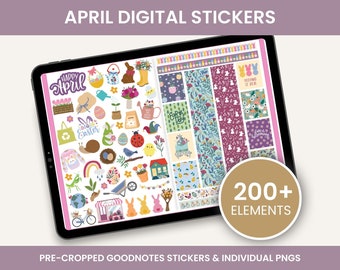 April Stickers, Digital Stickers, Goodnotes Stickers, PNG Stickers, Spring Stickers, April Sticker Kit, Digital Planner Stickers, Easter