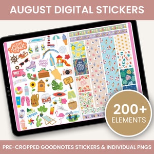 August Stickers, Digital Stickers, Goodnotes Stickers, PNG Stickers, Summer Stickers, August Sticker Kit, Digital Planner Stickers